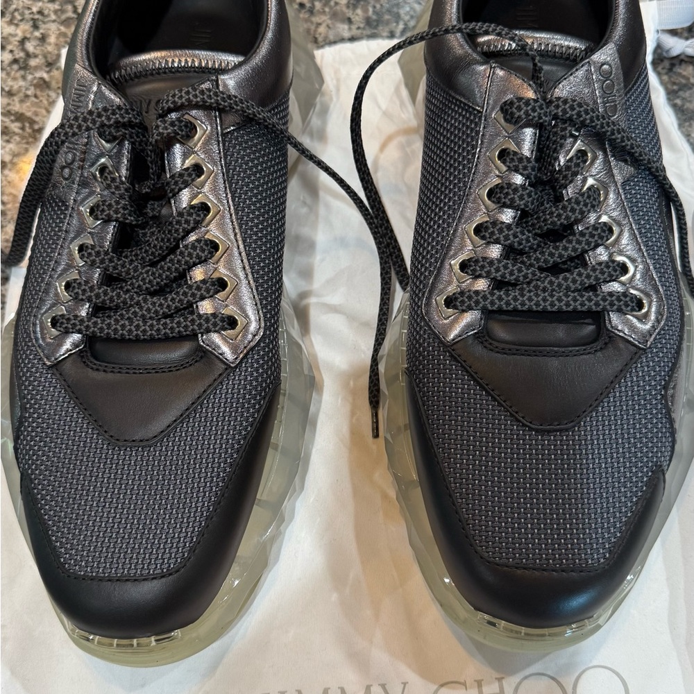 Jimmy Choo Black and Gray Sneakers with Modern Athletic Style . Size 46 or US 12